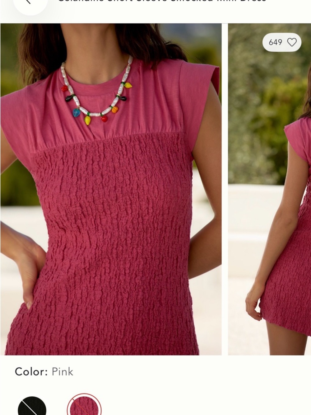 Smocked Short Sleeve Pink Mini Dress